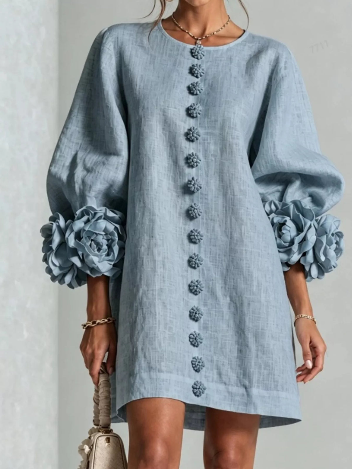 3D floral sleeve dress, view 16