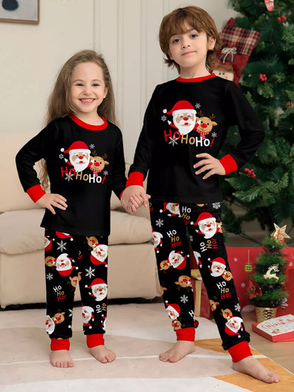 Full Size Matching Family Christmas Pajamas Set with Santa and Reindeer Print Plus Size