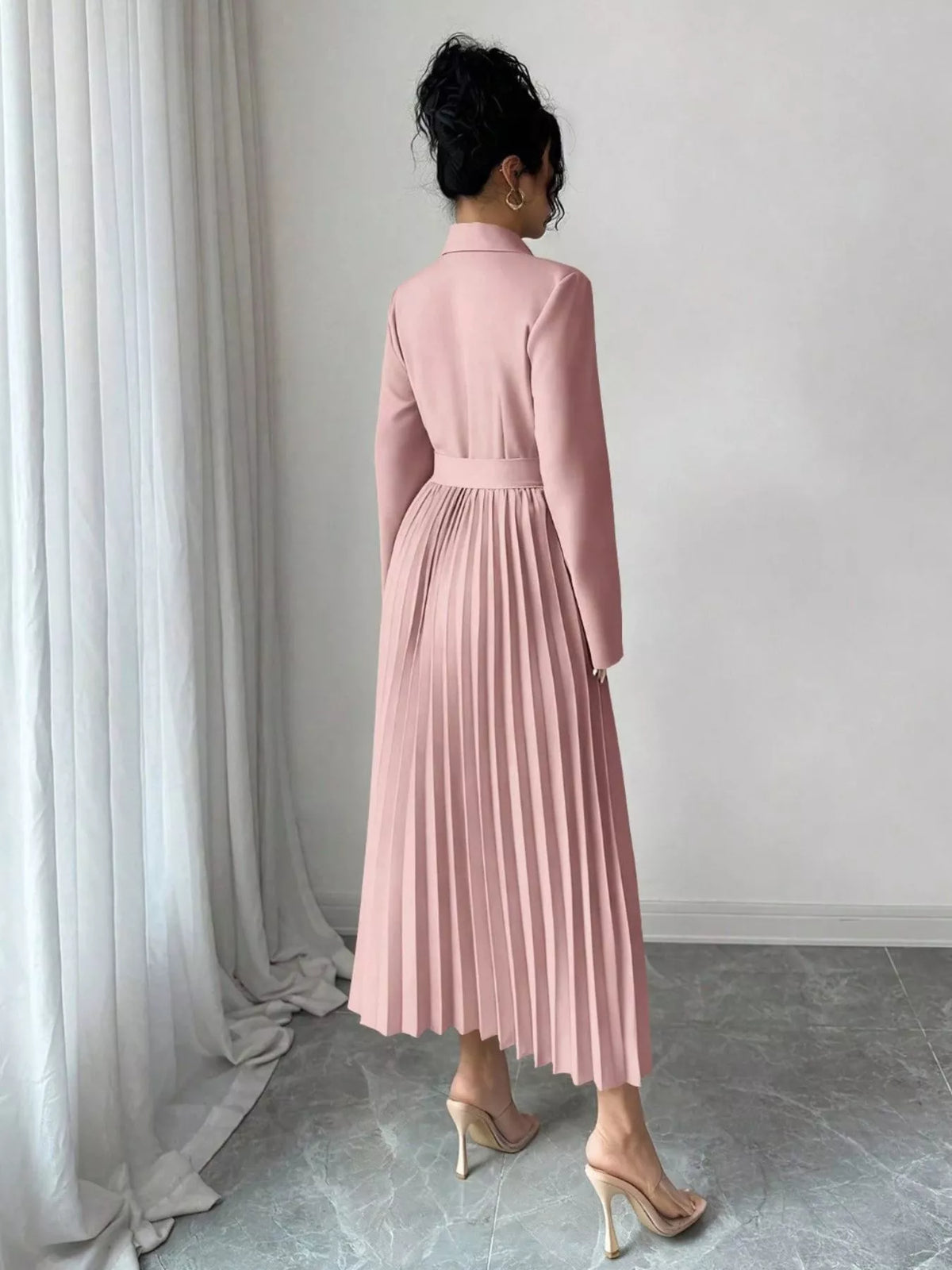 Blazer-style pleated dress, view 2