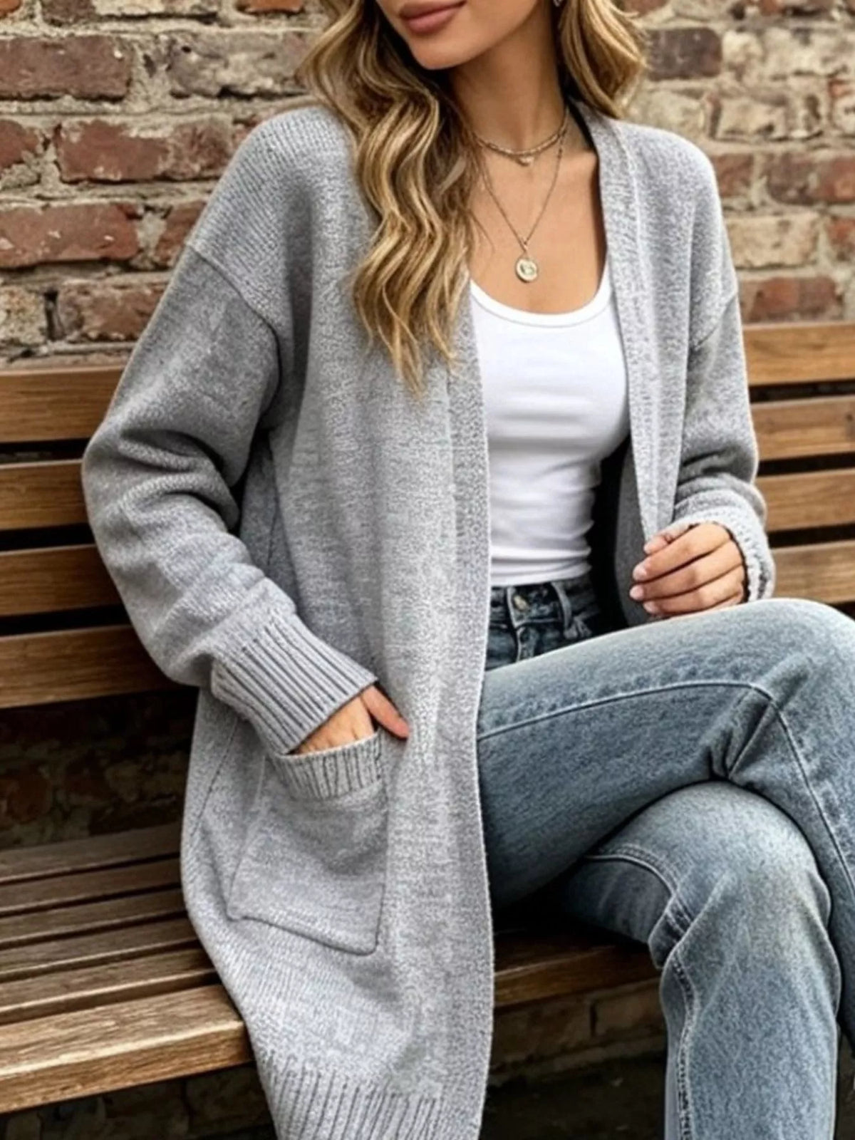 Full Size Open-Front Longline Knit Cardigan Plus Size