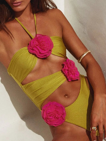 Flower Cutout One-Piece Swimwear