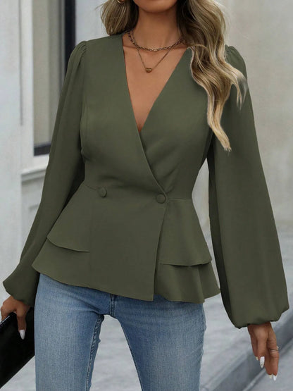 Surplice Balloon Sleeve Blouse