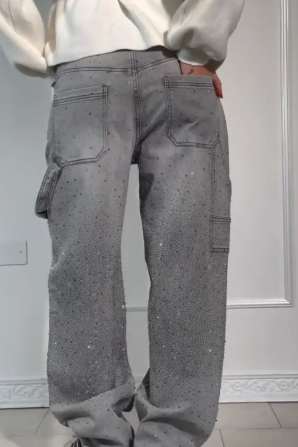 Full Size Rhinestone Wide leg Jeans