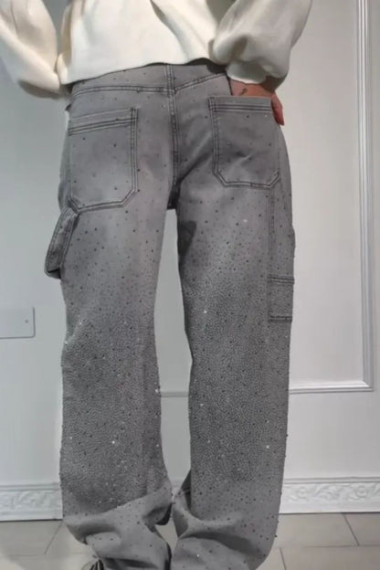 Full Size Rhinestone Wide leg Jeans