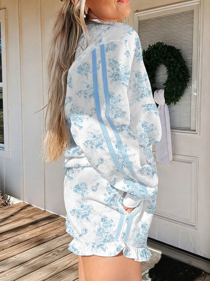 Floral sweatshirt and shorts set, view 2