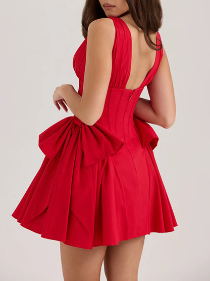 Bow V-Neck Sleeveless Mini Dress