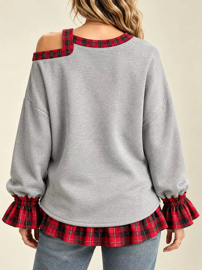 Curvy women's plaid pullover, view 7