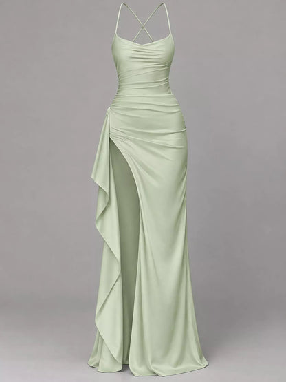 Satin high-slit maxi dress, view 32