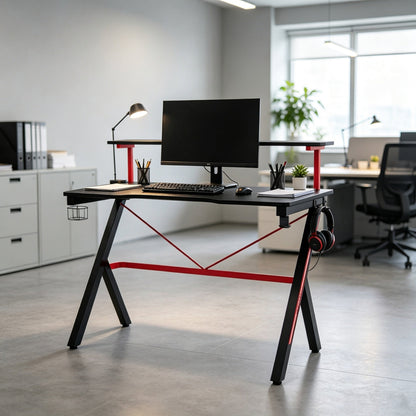 47 Inch Black Gaming Desk with Elevated Monitor