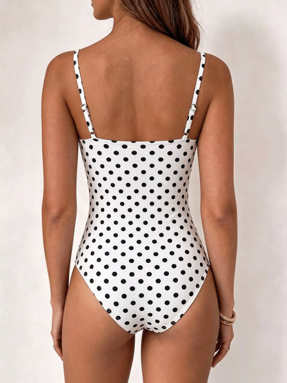 Polka Dot Cowl Neck Spaghetti Strap Bodysuit