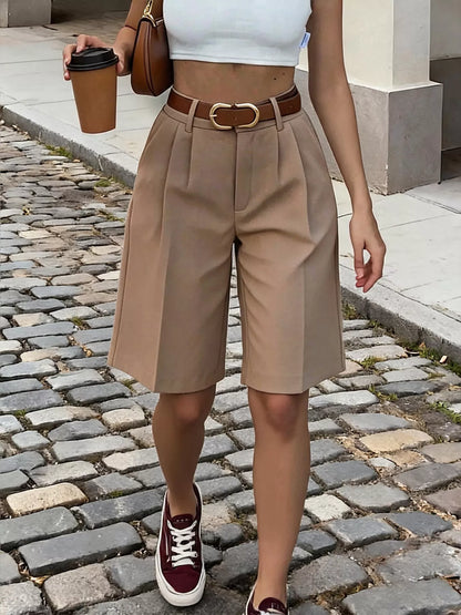 High-Waisted Pleated Detail Shorts