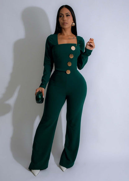 Splicing Long Sleeved Jumpsuit