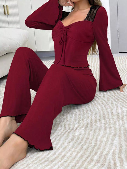 Lace Detail Flare Sleeves Top & Pants Lounge Set