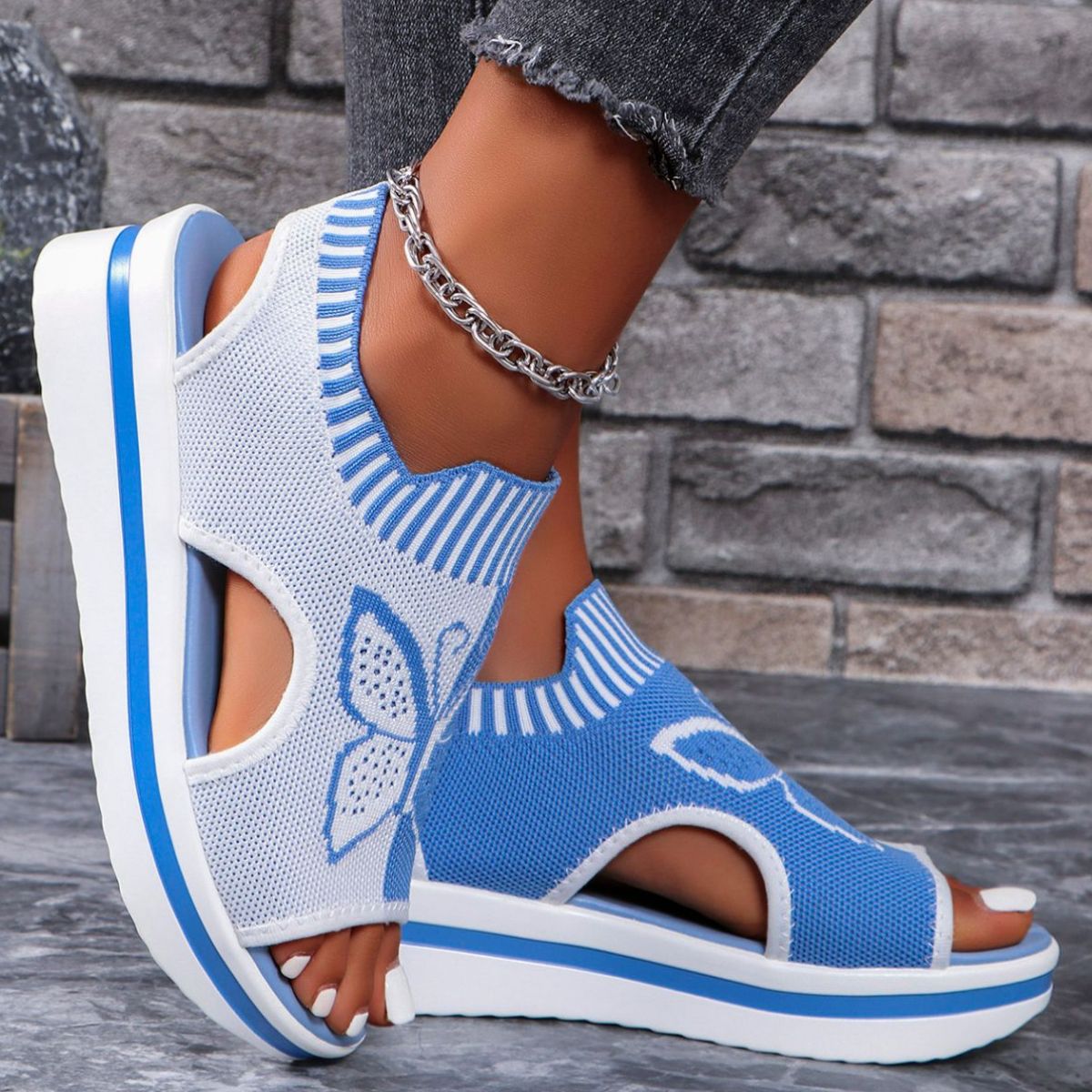 Mesh wedge sandals, view 6
