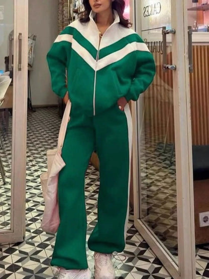 Color Block Zip-Up Outerwear and Pants Set