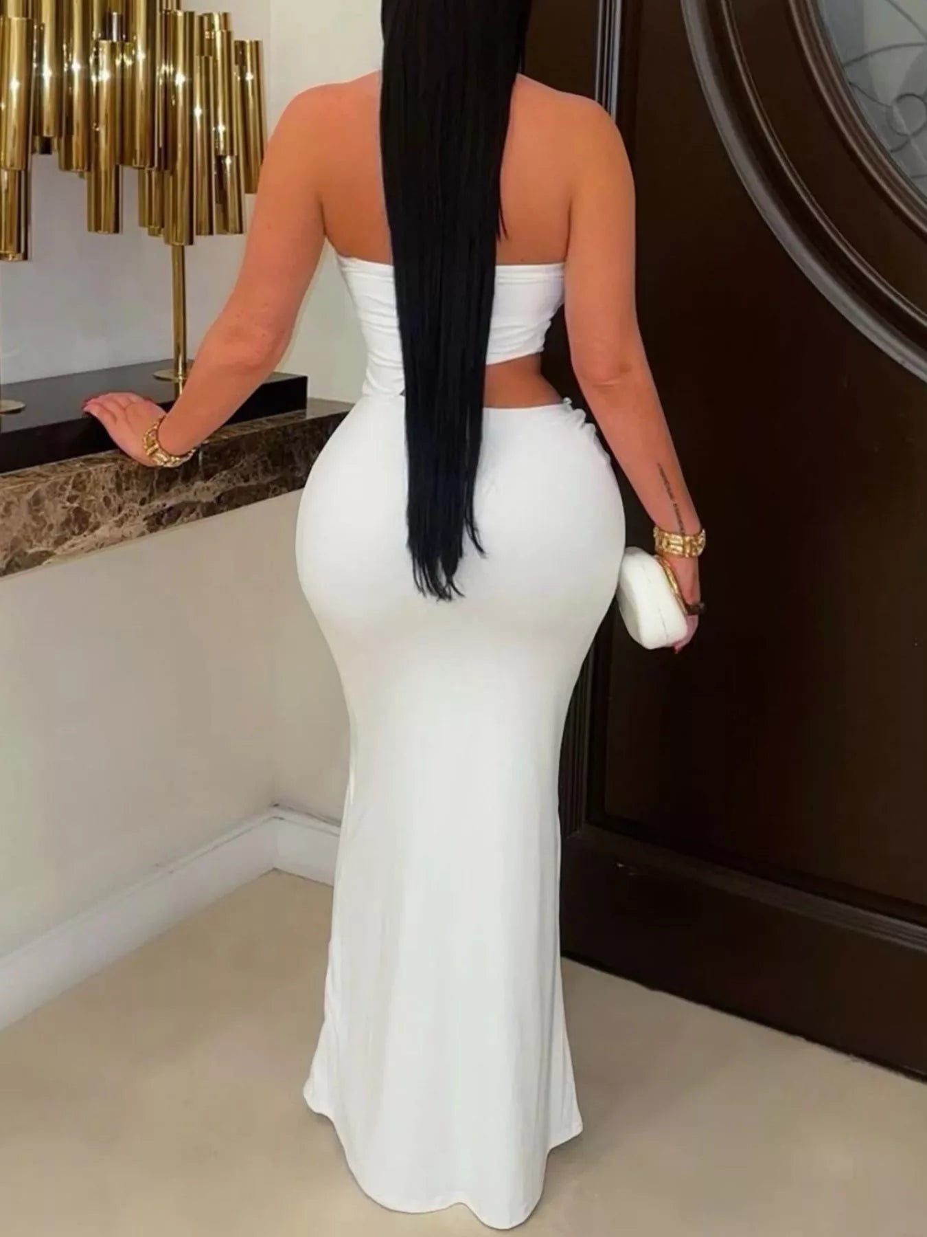 Strapless Cut-out Maxi Dress with Ruched Detail