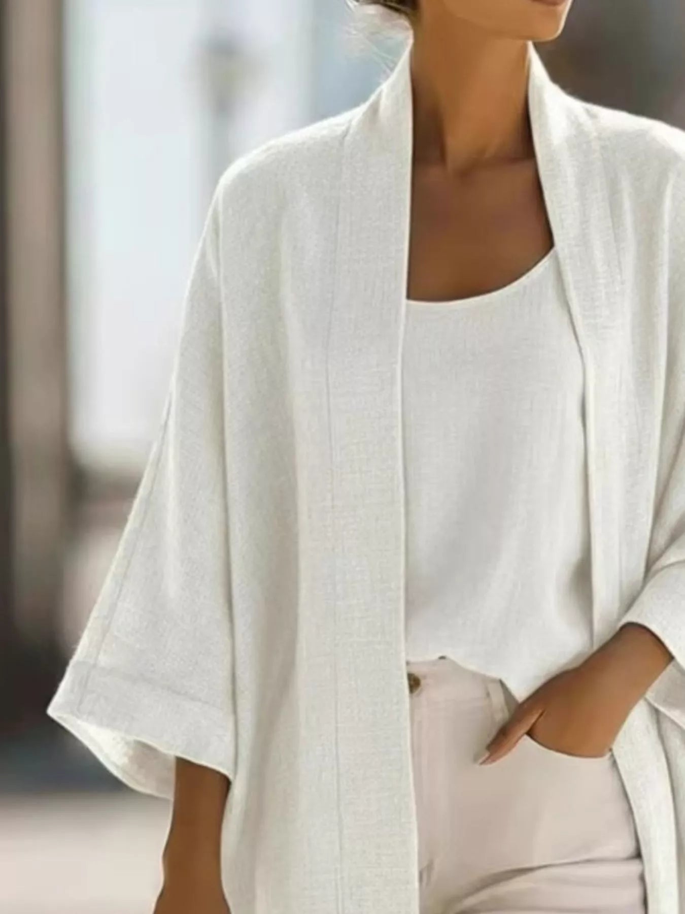 Full Size Open-Front Cardigan and Matching Tank Top Set Plus Size