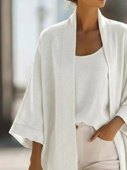 Full Size Open-Front Cardigan and Matching Tank Top Set Plus Size