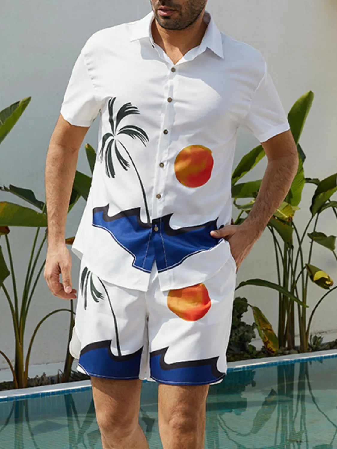 Men's Button Up Shirt and Shorts Set