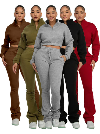 Velvet sweatshirt with micro flared pants set