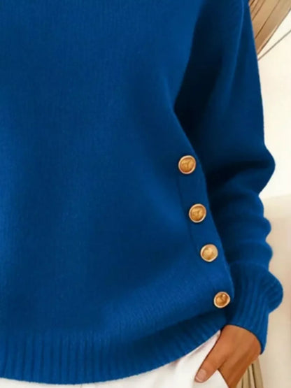 Plus Size Decorative Button Dropped Shoulder Sweater