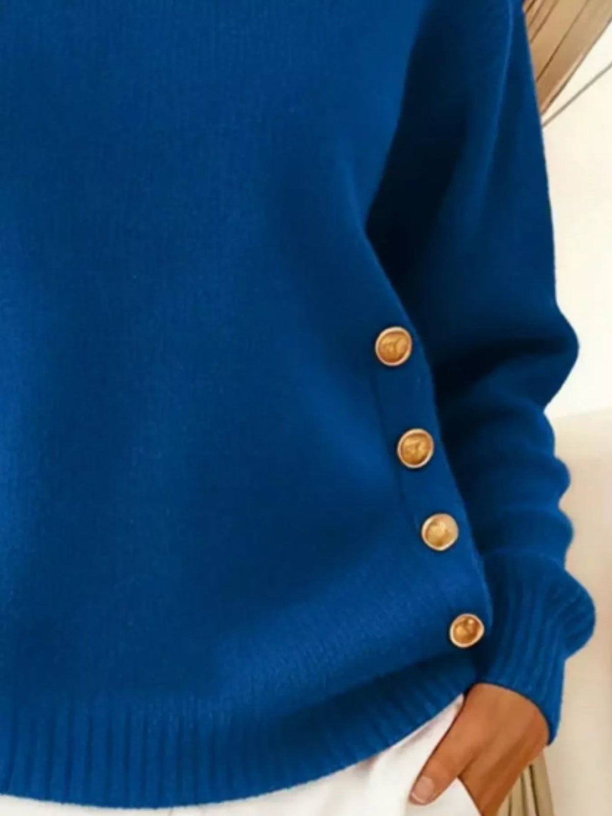 Dropped shoulder button sweater, view 6