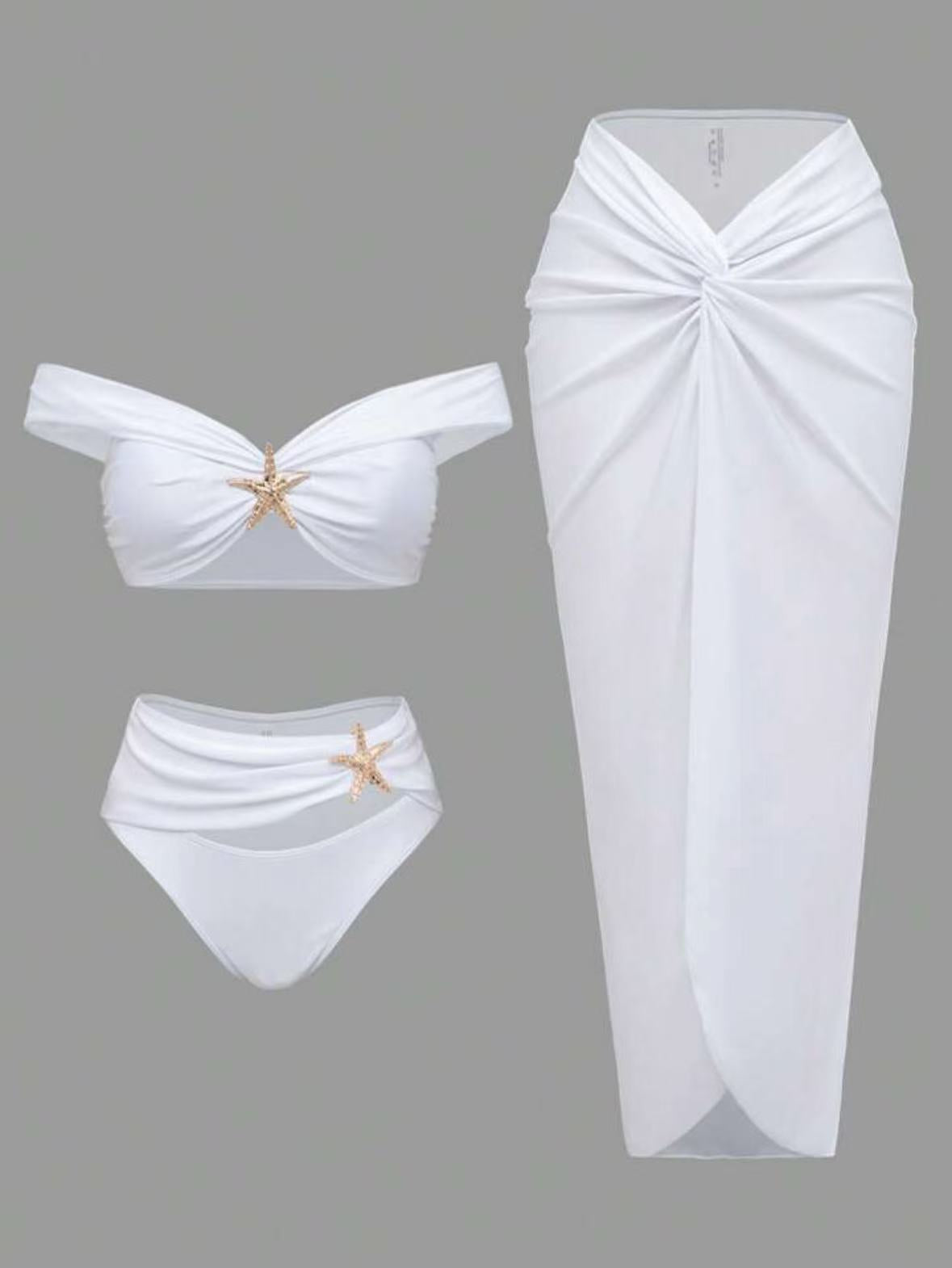 Split swimsuit long skirt three piece set