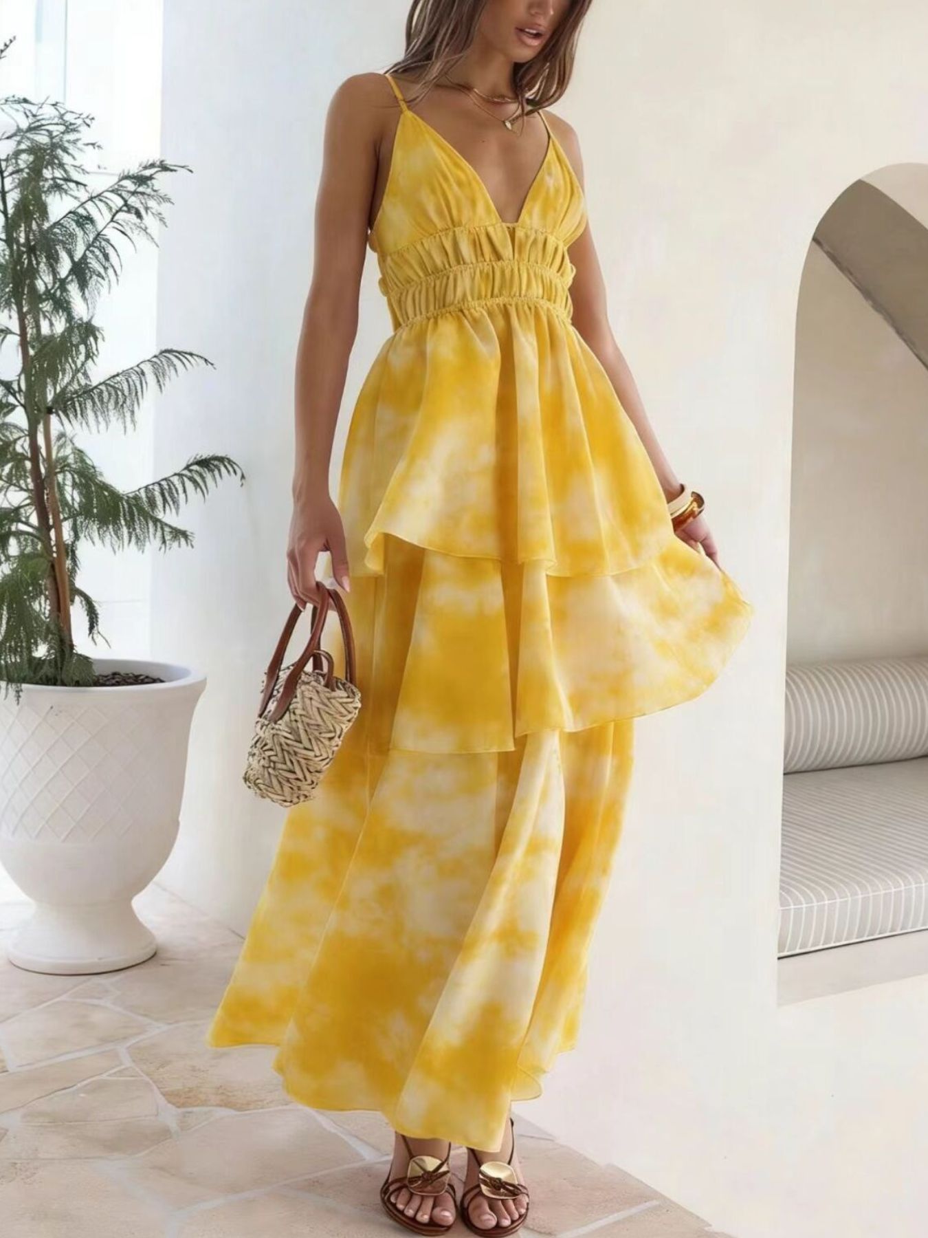 Tie-Dye Ruffled Layered Dress