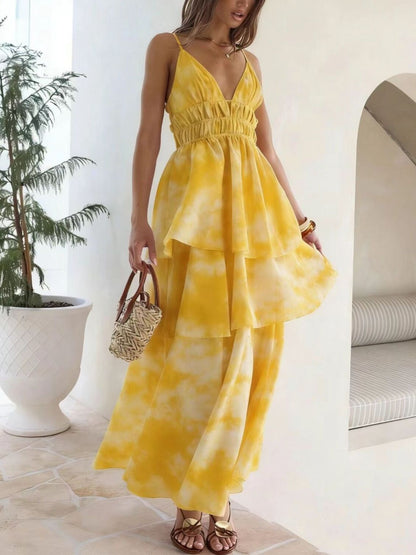 Tie-Dye Ruffled Layered Dress