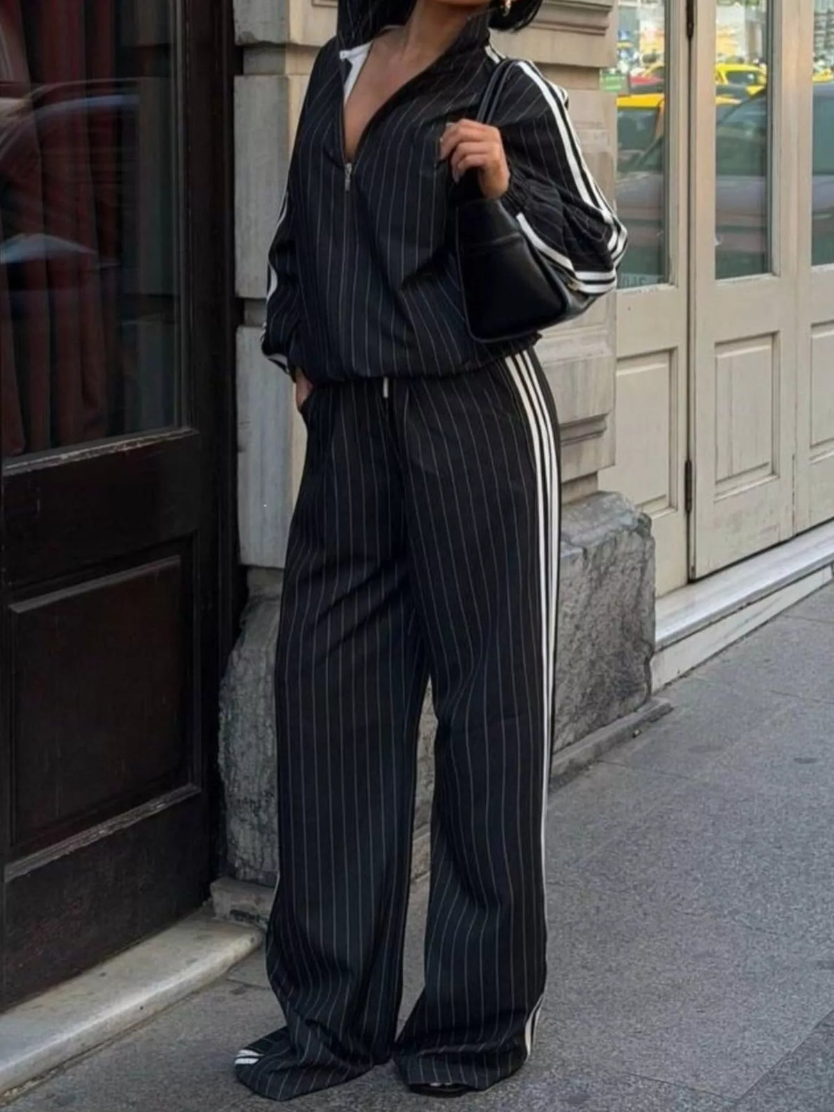 Side Stripe Zip Up Jacket and Pants Set