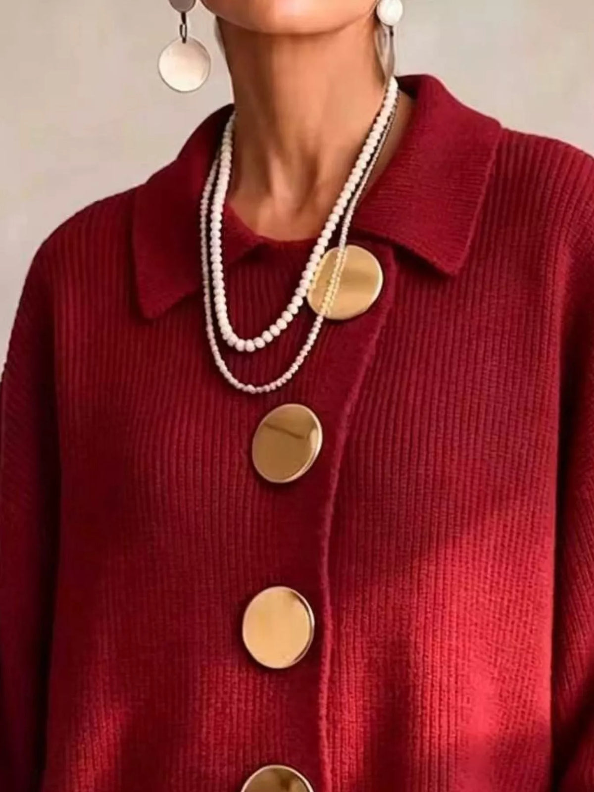 Ribbed knit gold-button cardigan, view 2