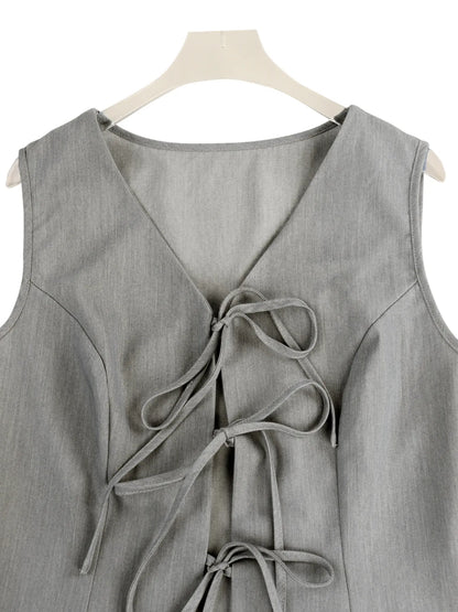 Tie Front Vest and Wide Leg Pants Set