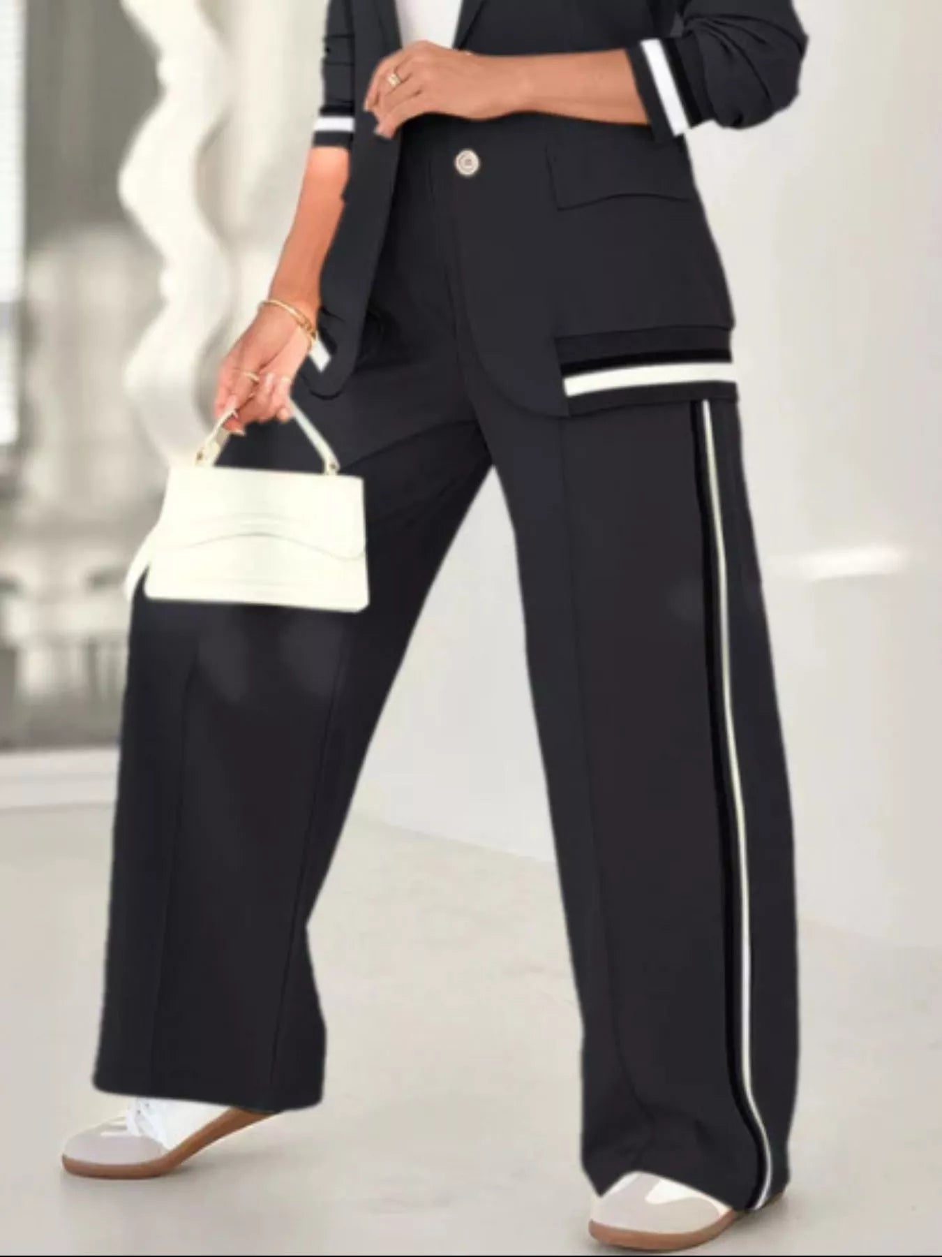 Plus Size Button Down Jacket and Pants Set