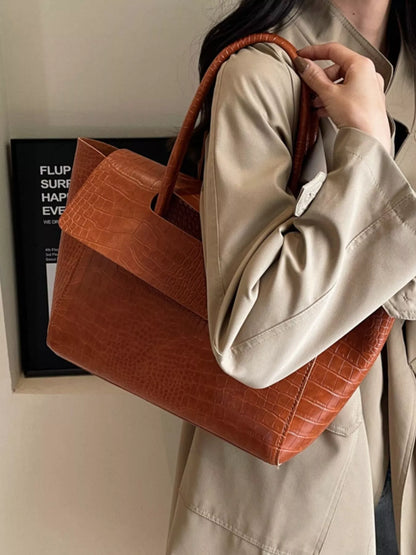 Crocodile-Embossed Shoulder Bag