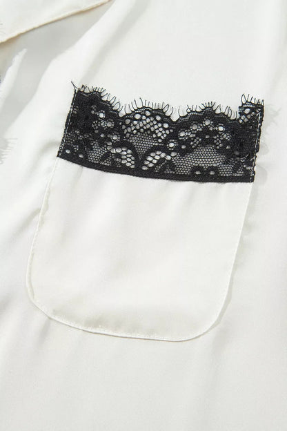 Plus size lace trim pajama set, view 6