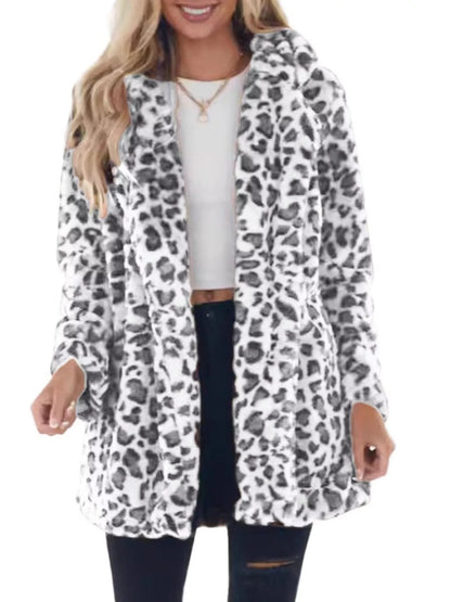 Full Size Leopard Open Front Outerwear Plus Size