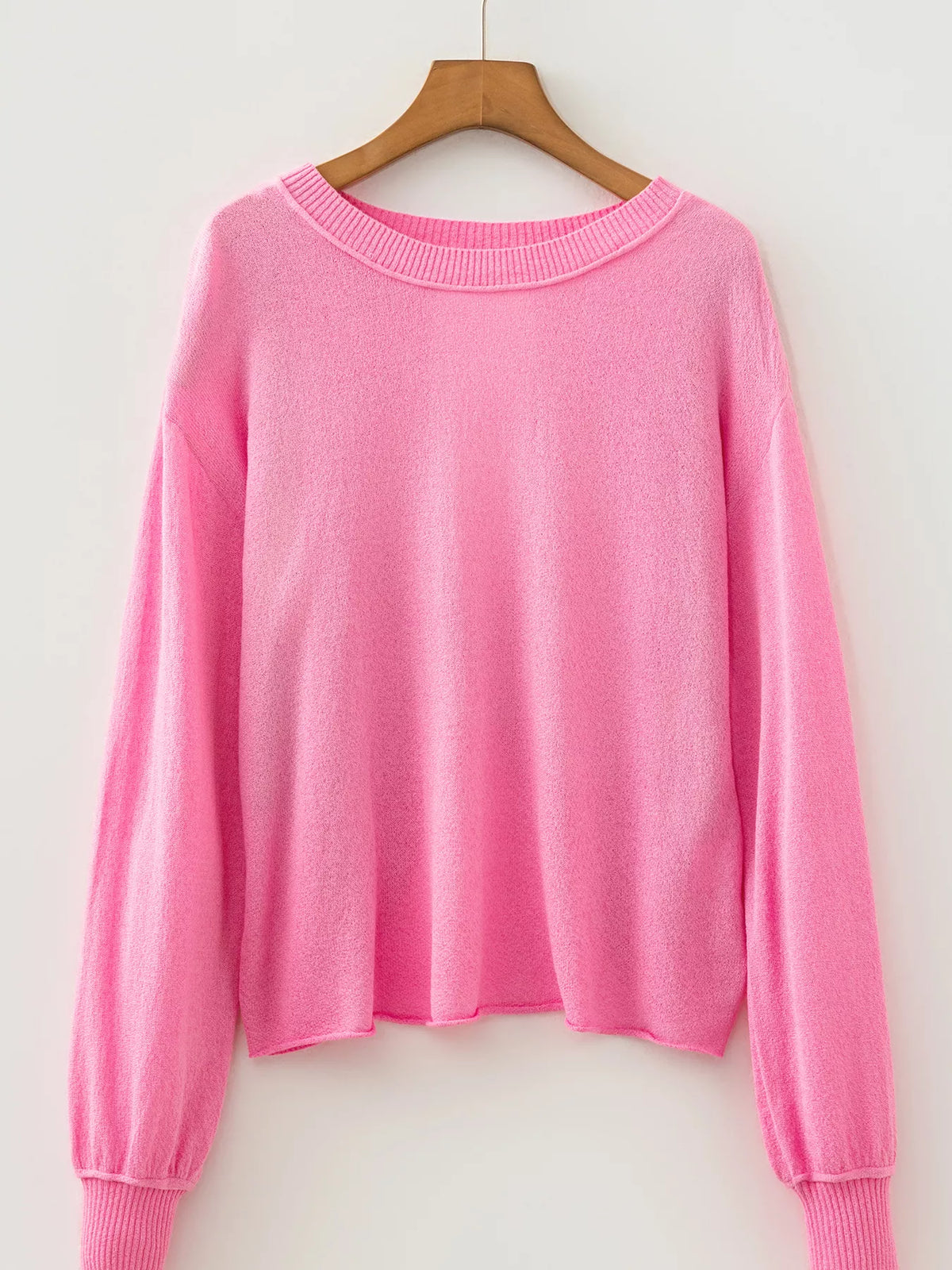 Drop Shoulder Round Neck Long Sleeve Backless Sweater