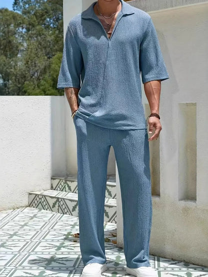Men's Collar Half Sleeve Top and Pants Set