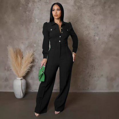 Spliced Long Sleeved Sports Jumpsuit