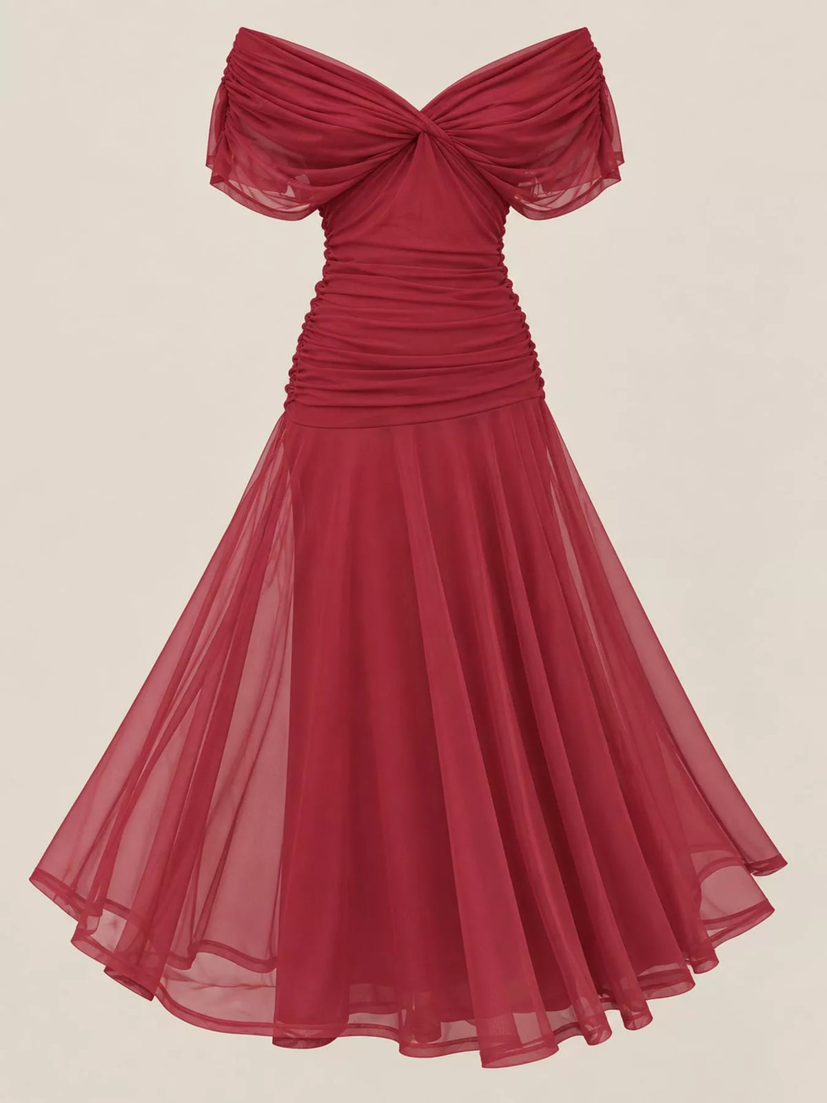 Off-shoulder ruched tulle dress, view 4