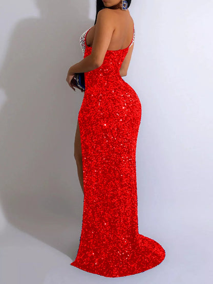 Rhinestone one-shoulder maxi dress, view 4