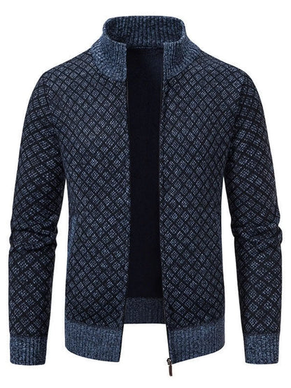 Men's Plus Size Geometric Patterned Full-Zip Cardigan