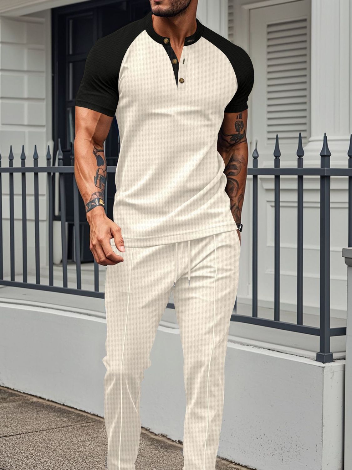 Men's Plus Size Waffle-Knit Pants Set