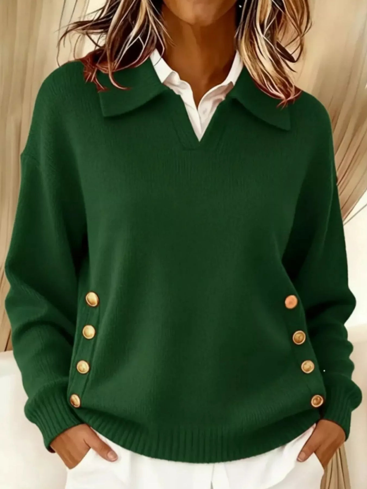 Plus Size Decorative Button Dropped Shoulder Sweater
