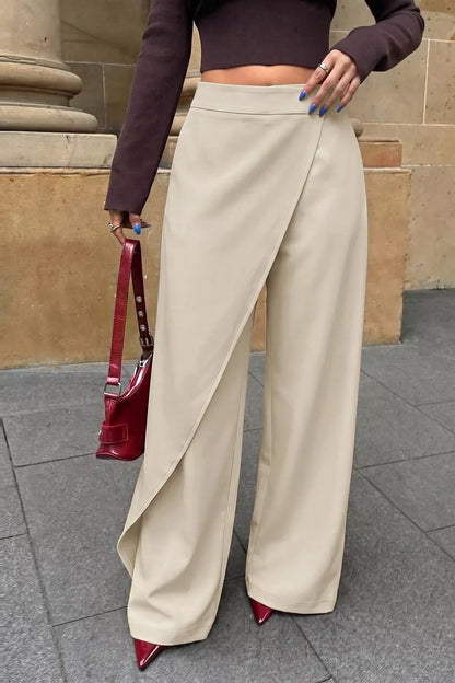 Asymmetrical Wrap Wide-Leg Pants