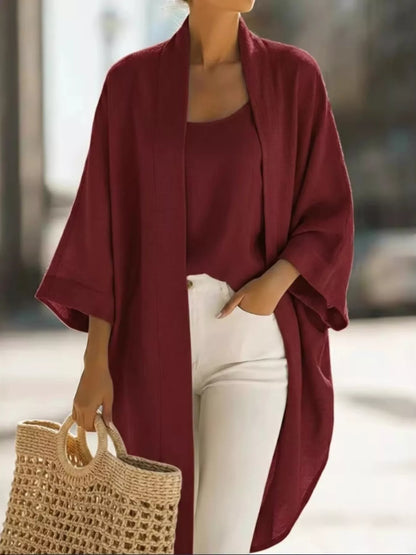 Full Size Open-Front Cardigan and Matching Tank Top Set Plus Size