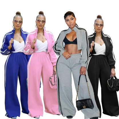 Striped zipper thick hoodie two-piece set