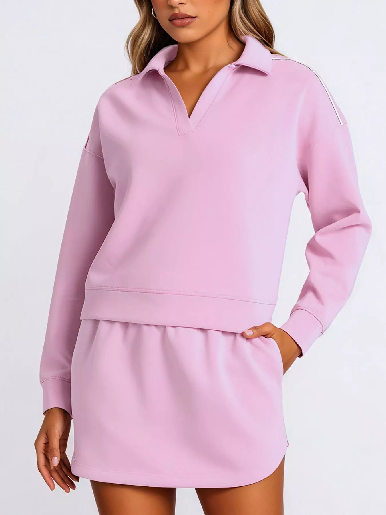 Dropped Shoulder Top and Skirt Set