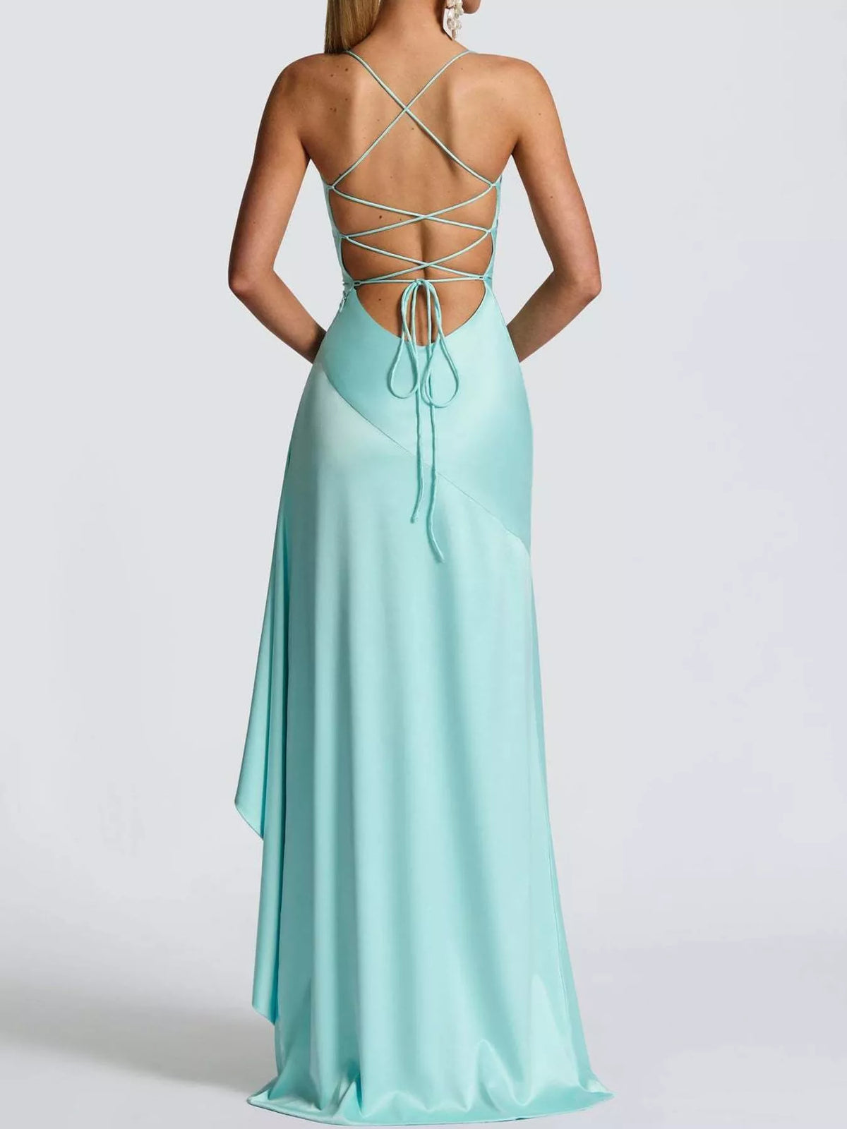 Plus Size High-Low Ruffle Hem Evening Dress, Backless