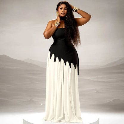 Strapless Backless Split Ribbon Skirt Set